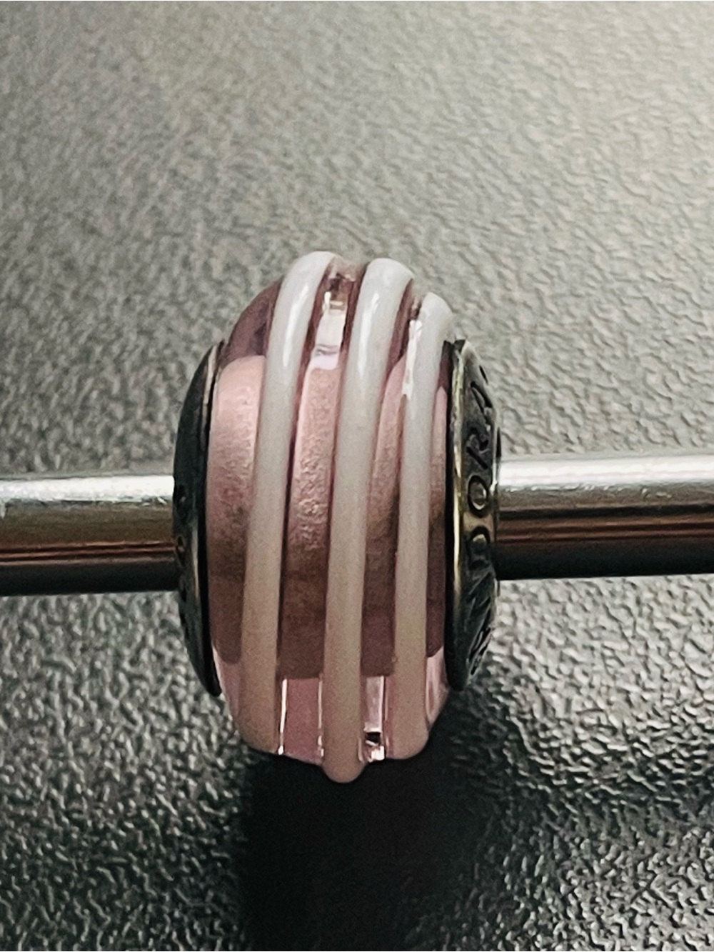Pink Ribbed Glass Charm Bead for Women